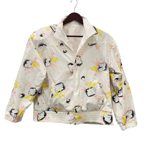 Vintage 80s Andy Johns  Reversible Jacket White Geometric Print - Picture 1 of 16